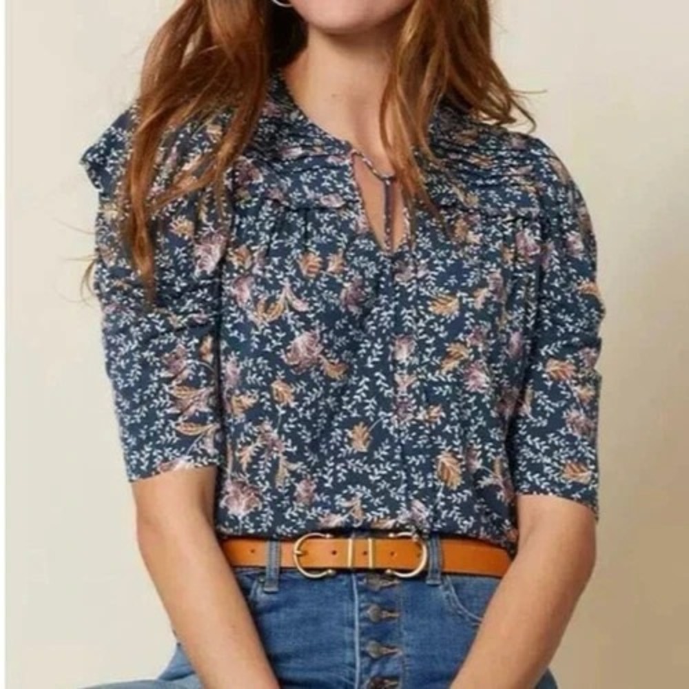 Matilda Jane Good Hart GH Surprise Flowers Puff Sleeve V-Neck Top Size S EUC